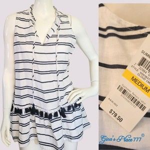 NWT Women's Charter Club Linen Tassell Tunic/Mini Dress White/Blue Sz: M